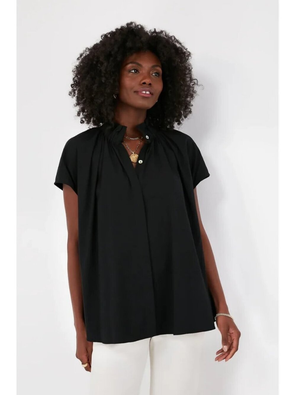 Pomander Place by Tuckernuck Black Rae Blouse sz XS Button Front Cotton Stretch